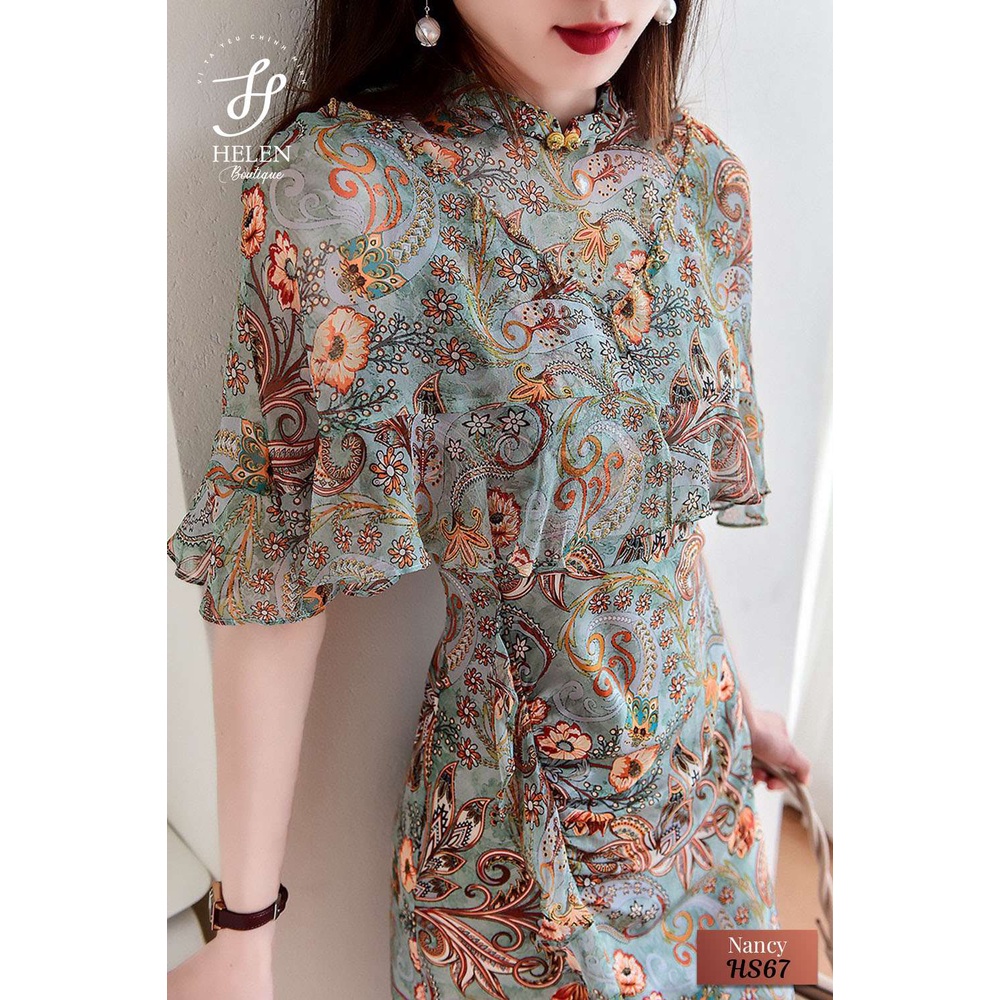 Đầm voan tơ dáng tiểu thư hoạ tiết Paisley sang trọng, quý phái - Nancy Dress - Helen Boutique