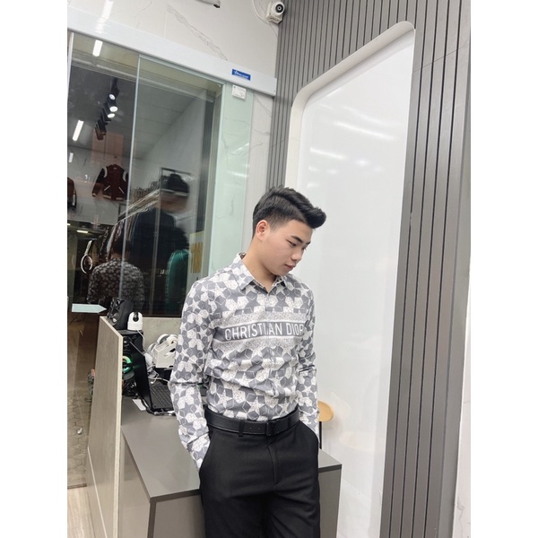 sơ mi nam dior hoạ tiết hoa văn cao cấp, áo sơ mi dior dài tay viền ngực 3307, Bin Store