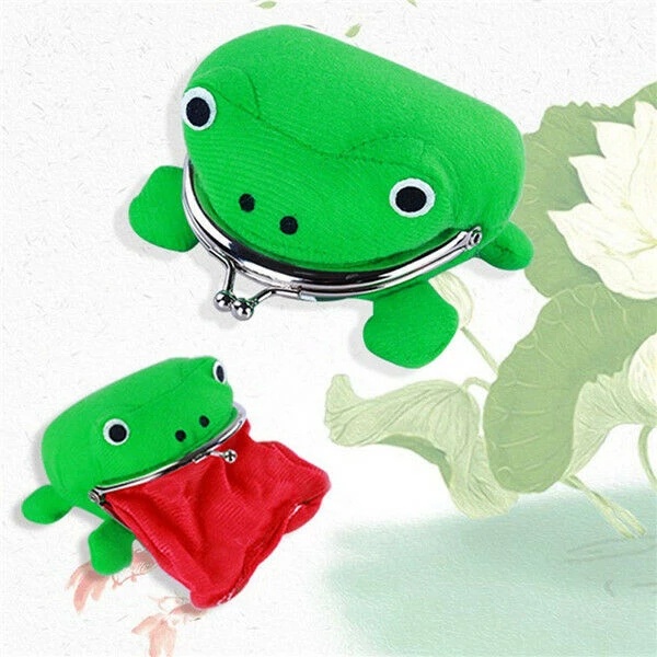 Ví Đựng Tiền Xu Cỡ Lớn Mềm Mại Hình Chú Ếch Xanh Phối Lông Với Khóa Kim Loại Siêu Bền Cho Nam Và Nữ