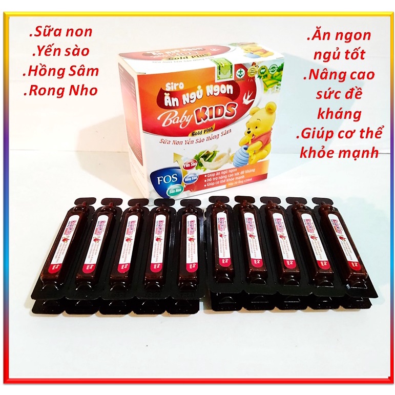 Siro ăn Ngủ Ngon Baby Kid Gold Plus Sữa Non , Yến Sào, Hồng Sâm Với Thành Phần Lysin, Sữa Non ,Rong NHo , Hồng Sâm,Cần T
