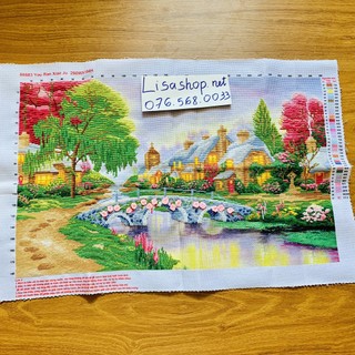Tranh thêu chữ thập phong cảnh đã thành phẩm 70x47cm đã thêu rùi 88883
