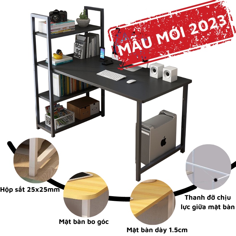 Bàn làm việc, Bàn máy tính 2in1 kết hợp với giá sách hiện đại, trẻ trung, mặt bàn kích thước lớn