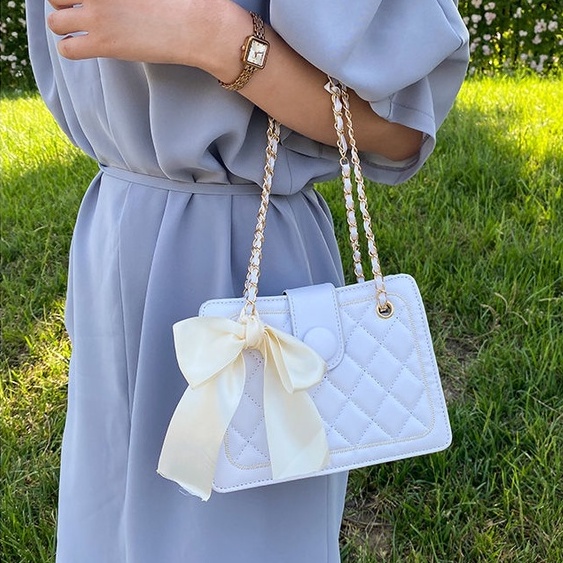 Mischa Túi Đeo Chéo Vai Bằng Da PU Màu Trơn Họa Tiết Hình Thoi Thời Trang