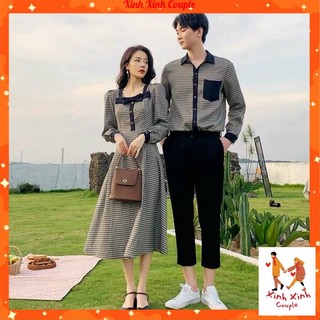 Đồ đôi nam nữ đẹp Set áo váy sơ mi Hàn Quốc, Đồ đôi đi biển nam nữ