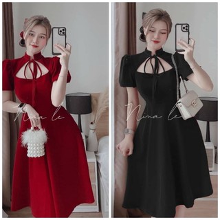 Đầm xòe cổ cột nơ siêu xinh