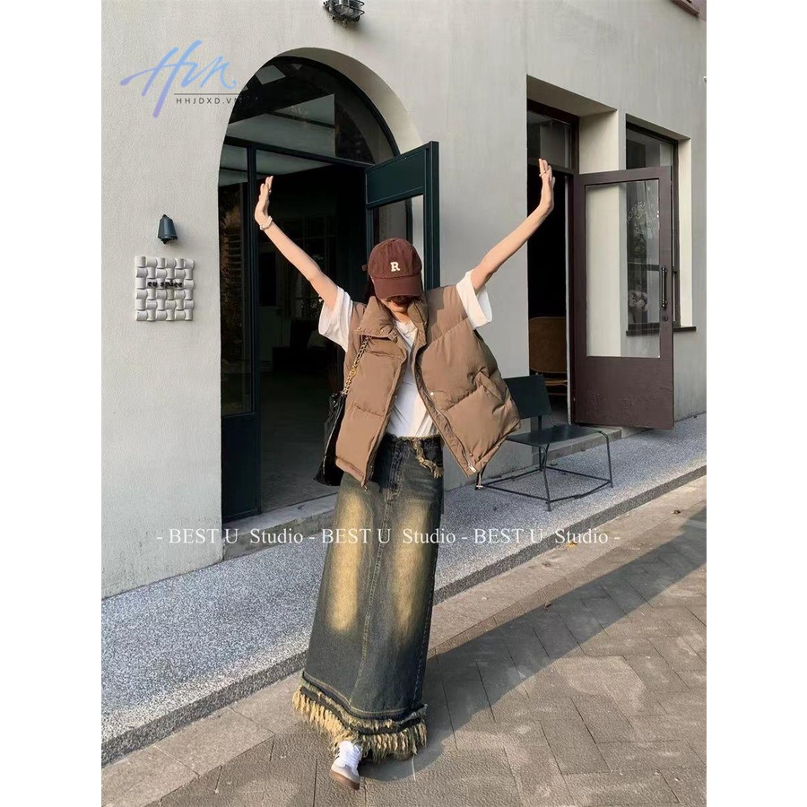 Chân Váy Denim Dài Lưng Cao Dáng Ôm Thiết Kế Tua Rua Thời Trang Thu Đông Kiểu Mới 2022 Dành Cho Bạn Nữ