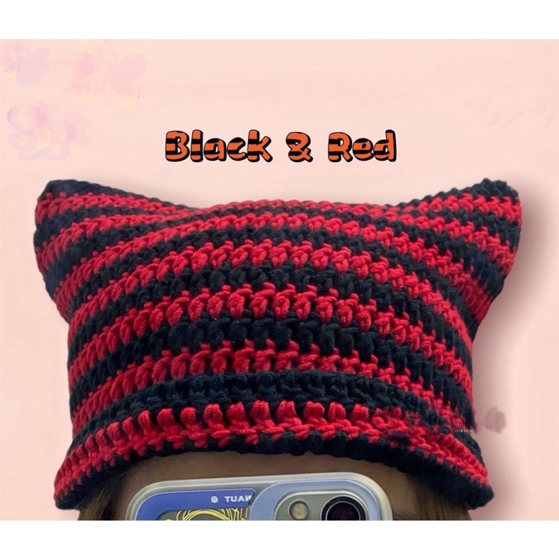 Mũ cat beanie - mũ len crochet tai mèo