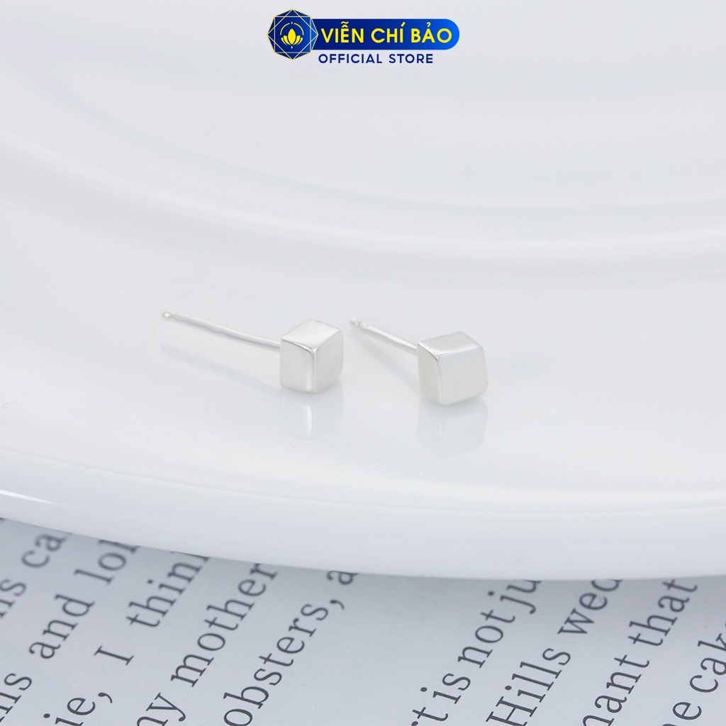 Bông tai bạc nữ khối vuông trơn chất liệu bạc 925 thời trang phụ kiện trang sức Viễn Chí Bảo B400764