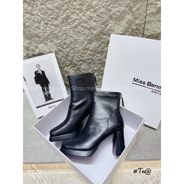 Bốt boot lửng đế đúp da lì mũi vuông gót trụ khoá sau fullbox hàng quảng châu cao cấp