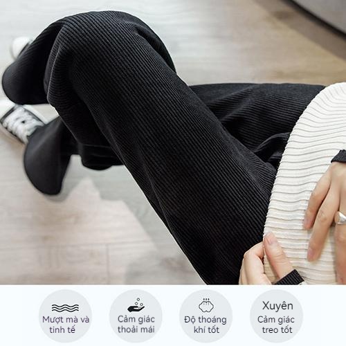 Quần Nhung Dài Ống Rộng Dáng Suông Thời Trang Thu Đông Cho Mẹ Bầu