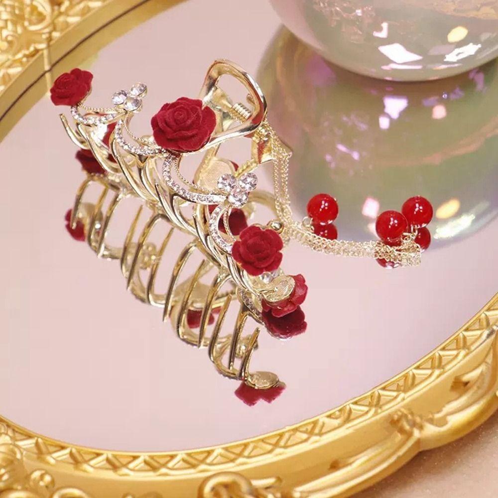 Kẹp Tóc Hình Cá Mập Đính Hoa Hồng Đỏ Lấp Lánh Mừng Năm Mới|Kẹp Tóc Hình Tai Thỏ / Bướm / Sừng Tuần Lộc Xinh Xắn Cho Nữ