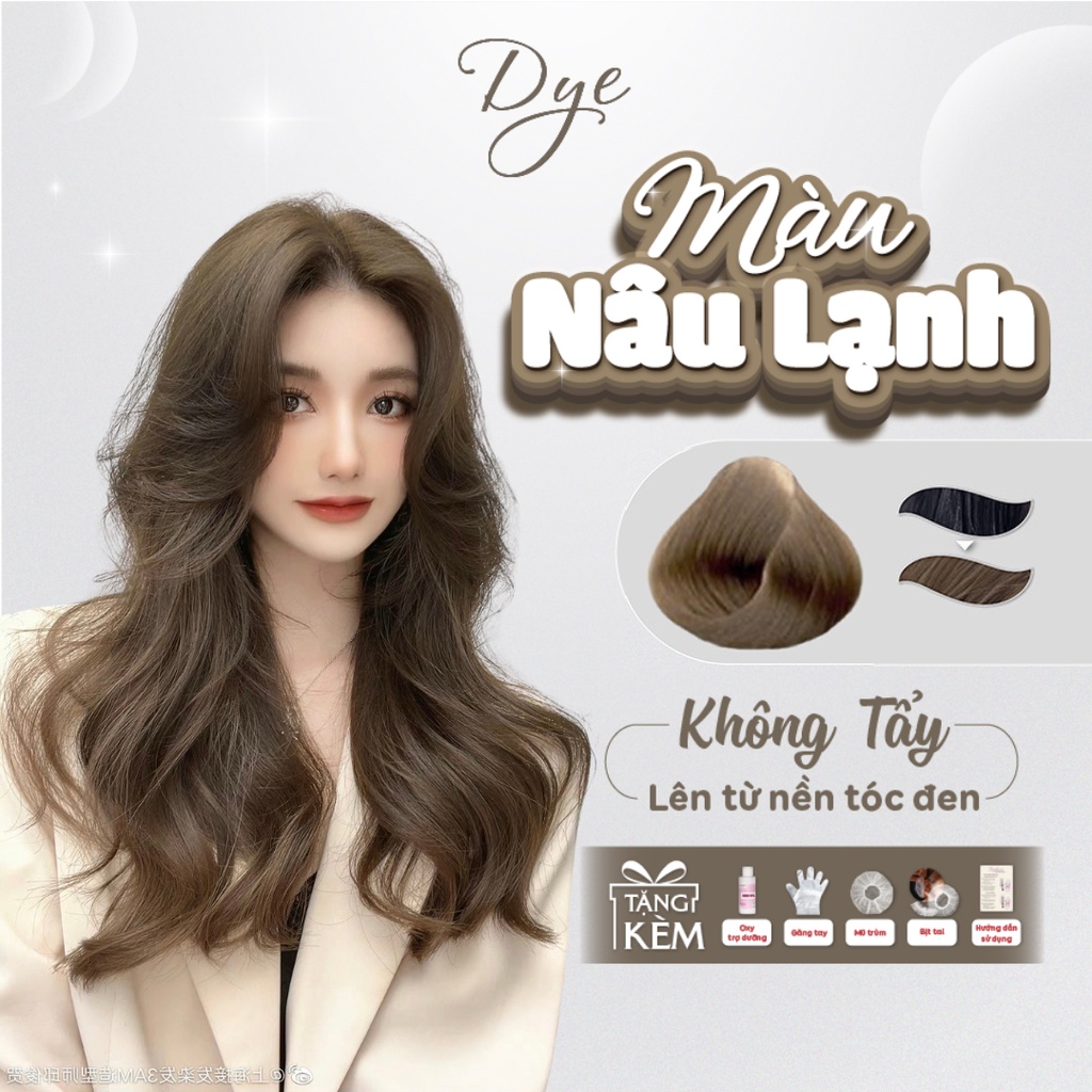Thuốc nhuộm tóc, thuốc nhuộm tóc màu Nâu Lạnh DYE HAIR, tặng kèm oxy trợ  dưỡng và bao tay | Shopee Việt Nam