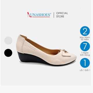 Giày đế xuồng nữ 3p da bò êm chân LUNASHOES  2513  bảo hành 2 năm mũi nhọn da thật có nơ con ong hàng hiệu cao cấp