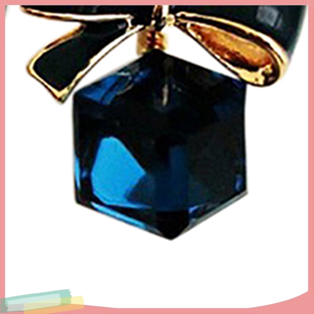 Đôi khuyên tai hình khối Zircon phối nơ thời trang cho nữ