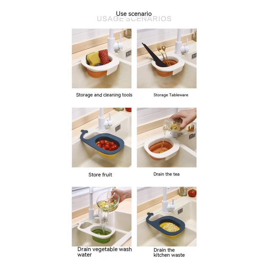 Rổ Đựng Trái Cây Treo Bồn Rửa Chén Hình Cá Voi Màu Sắc Tương Phản Dễ Thương