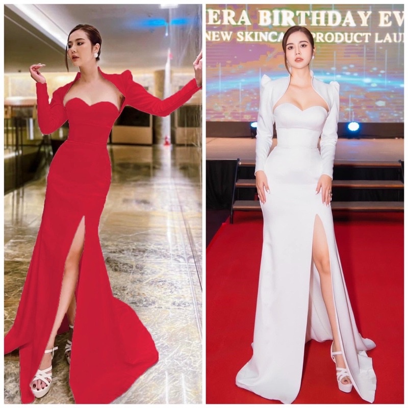Sét đầm body dự tiệc TRIPBLE T DRESS cúp xẻ đùi kèm áo khoác rời tay dài - size S/M/L - MS256Y