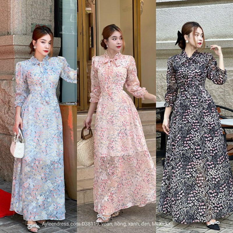 Đầm maxi tay dài cột nơ