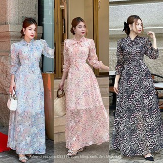 Đầm maxi tay dài cột nơ