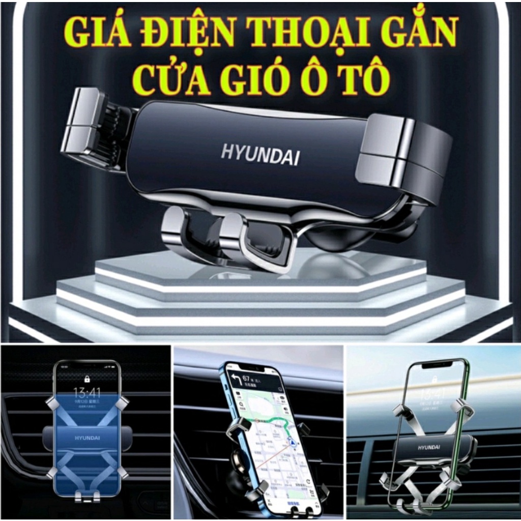 Giá đỡ điện thoại cao cấp Hyundai gắn cửa gió ô tô xe hơi thép hàng không siêu nhẹ tự động điều chỉnh