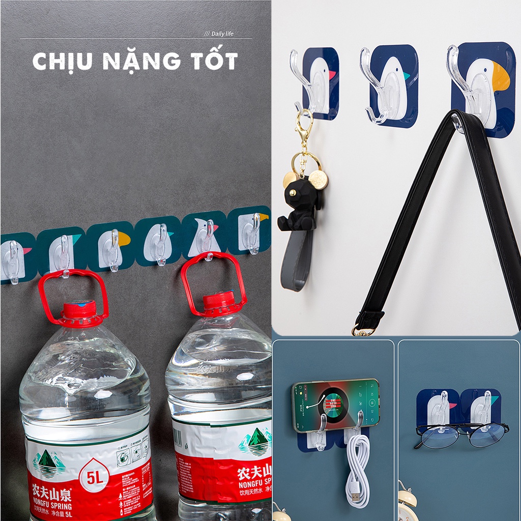 Móc dán tường thành dây siêu dính hình thú, thanh 6 móc tiện lợi - BLUE DEER