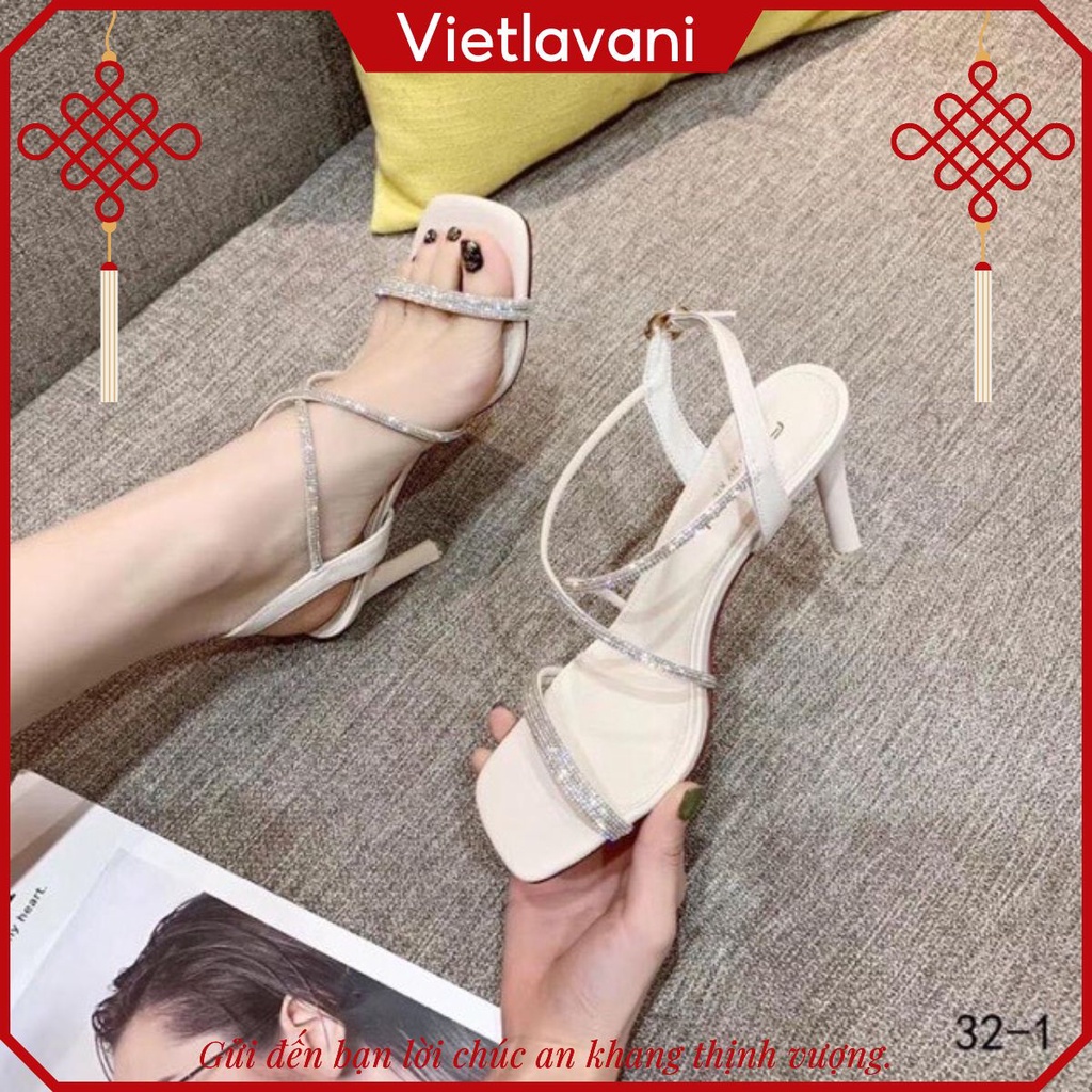 (Xả kho)Giày cao gót nhọn quai mảnh đính đá chữ X S19 phong cách Hàn Quốc cao 7p VIETLAVANI