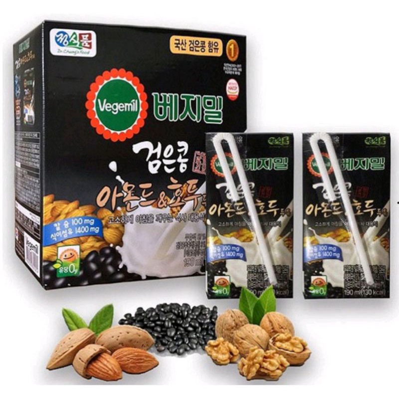 Thùng 16 Hộp Sữa Óc Chó Hạnh Nhân Và Đậu Đen Vegemil Sữa Hạt Hàn Quốc
