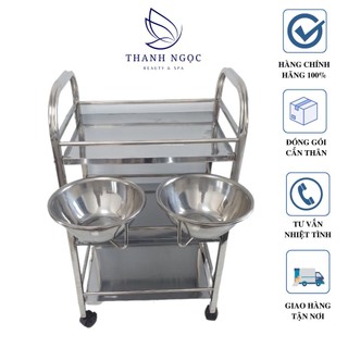 Xe đẩy inox 3 tầng có bát to - xe đẩy chuyên dùng cho spa, thẩm mỹ viện
