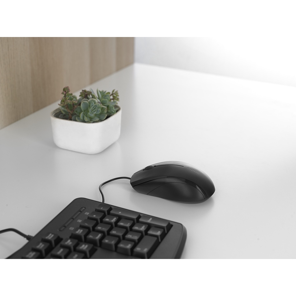 Chuột máy tính N1200 Silent siêu bền độ phân giải 1000dpi có dây dùng cho văn phòng cổng kết nối USB Rapoo Bexal RP11