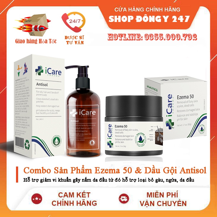 Combo dầu gội Antisol & ezema 50 Icare dược liệu