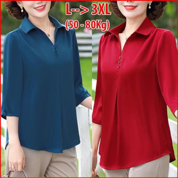- Áo Trung Niên Cao Cấp Cổ Sơ Mi Tay Lỡ Đính Nút Vải Lụa Mềm Mịn Tặng Me U50 3A13 3A01 3A06