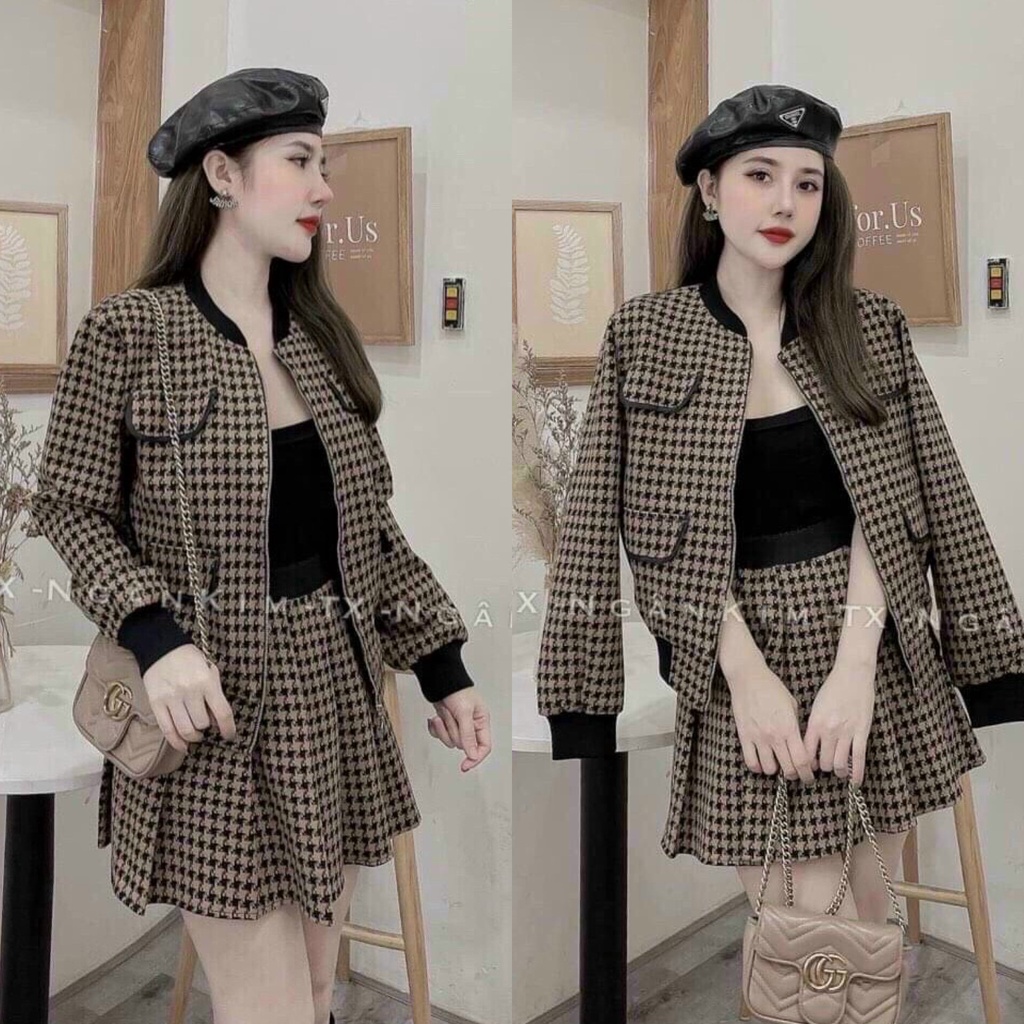 SET ÁO DẠ CARO KÈM CHÂN VÁY