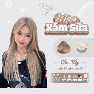 thuốc nhuộm tóc, thuốc nhuộm tóc màu XÁM SỮA DYE.HAIR, tặng kèm oxy trợ dưỡng và bao tay