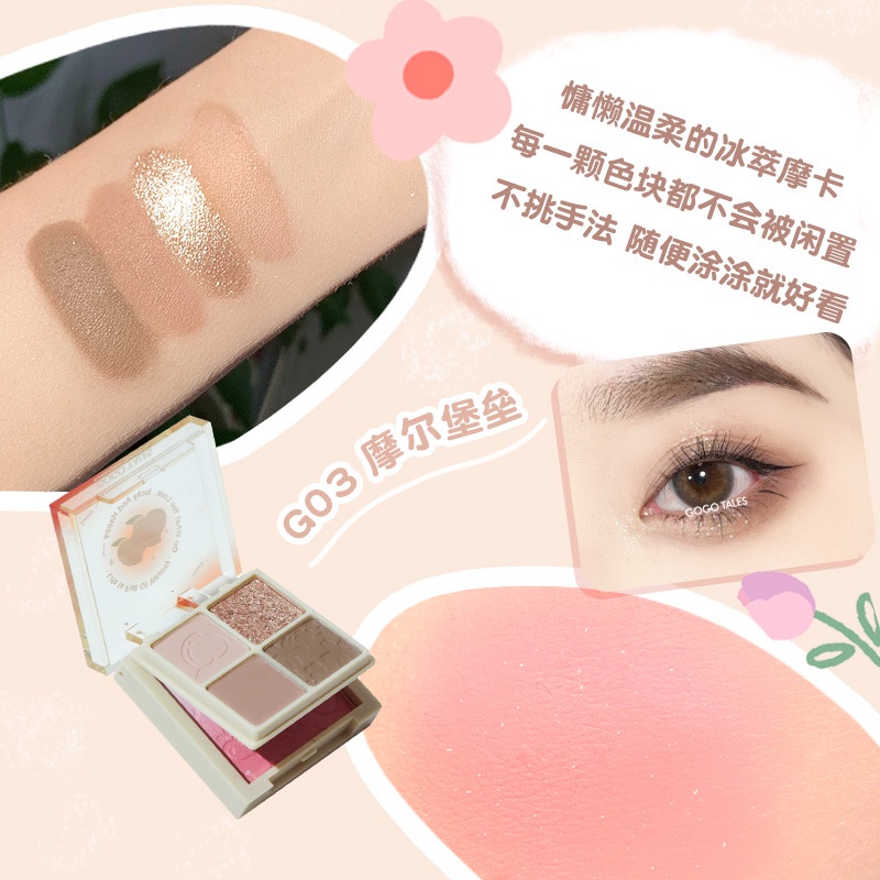 Bảng phấn mắt má 2 tầng kèm phấn má Gogotales Amoy Likes Blush GT426 phấn lì mịn có nhũ lên màu chuẩn rõ nét