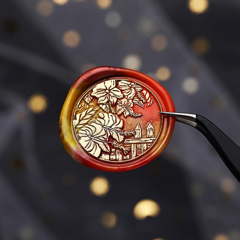 May Con Dấu Niêm Phong Bì Thư Bằng Sáp Hoa Lily Thung Lửa Đầu Đồng Phong Cách Mới