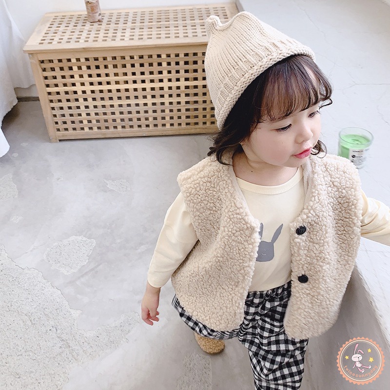 Áo Khoác Lông Cừu Không Tay Giữ Ấm Thời Trang Thu Đông Dành Cho Bé Gái