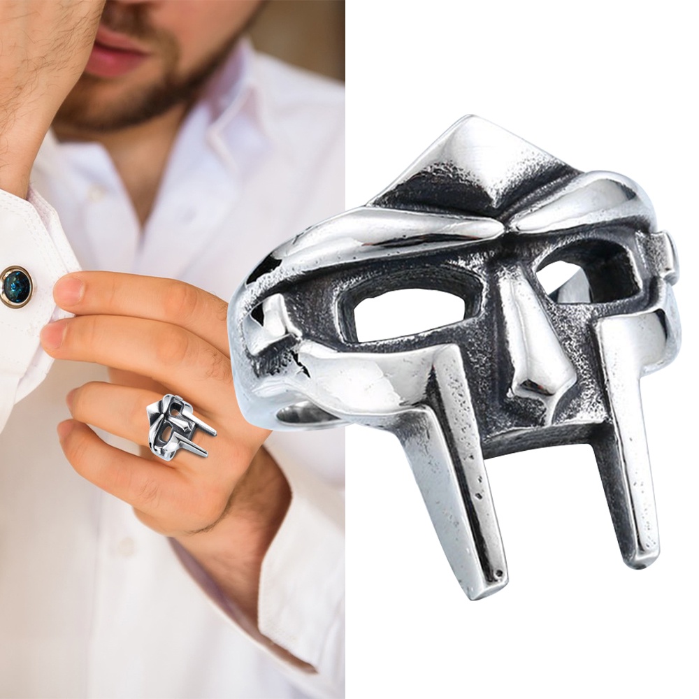 Nhẫn Thép Không Gỉ Xi Mạ Bạc Size 7-14 MF DOOM