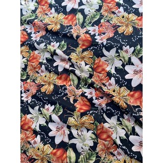 Vải lụa ngọc hà hoa tulip chất thun mịn
