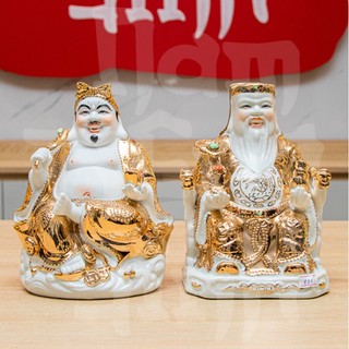 Bộ tượng phong thủy Thần Tài Thổ Địa Hoàng Kim gốm sứ cao cấp