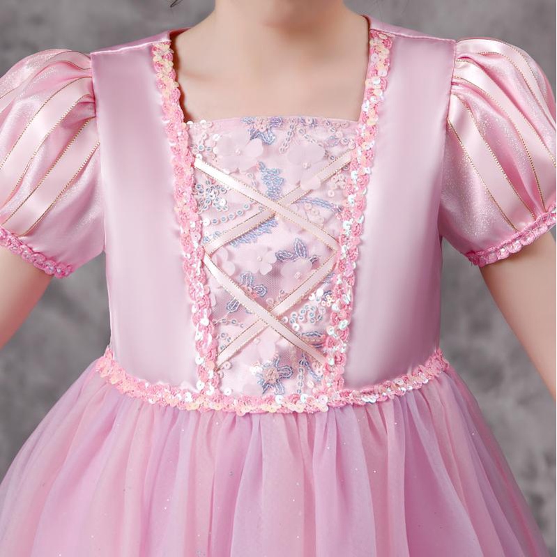 Bộ Đầm Công Chúa Sophia Rapunzel Vải Lưới Đính Kim Sa Kèm Găng Tay Vương Miện Toàn Diện Làm Quà Tặng Sinh Nhật Cho Bé Gái