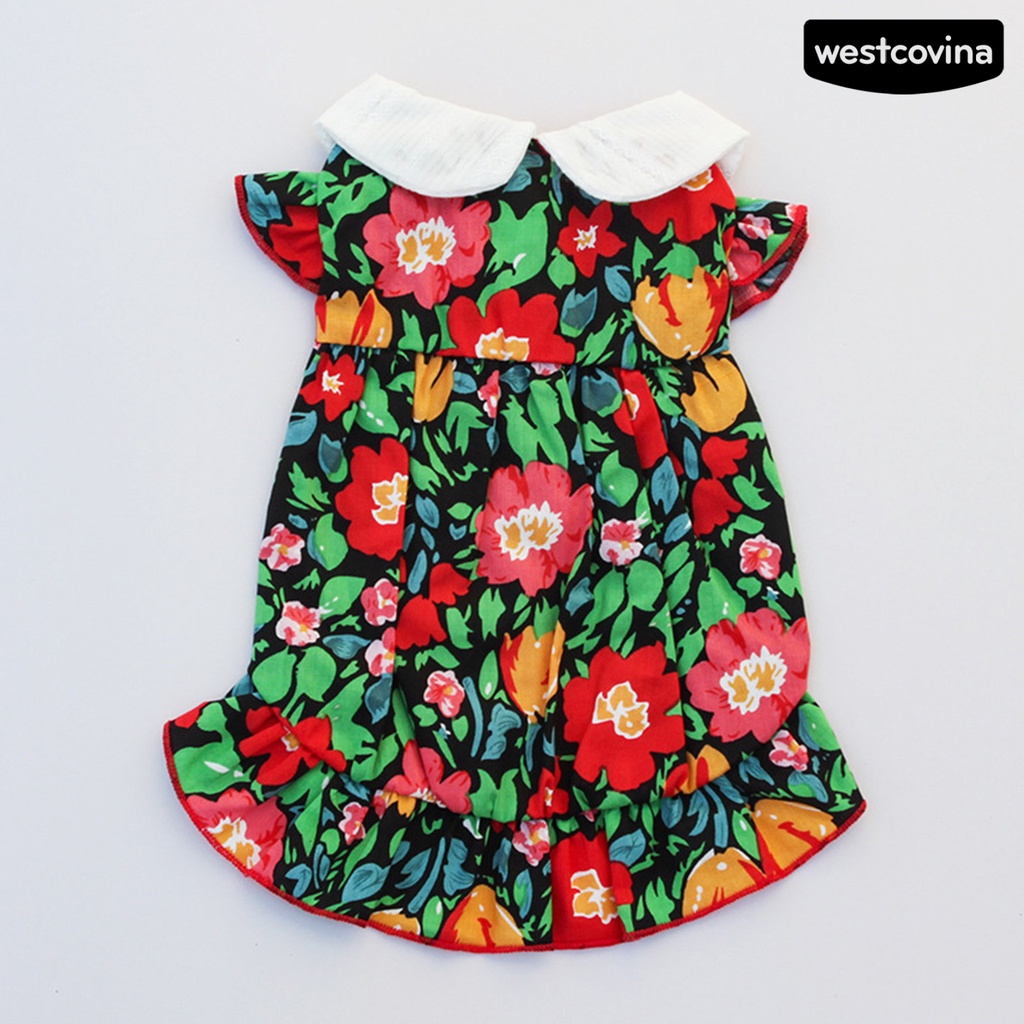 [COD]♘Đầm Tay Ngắn Cổ Búp Bê In Hoa Thoáng Khí Thời Trang Cho Thú Cưng