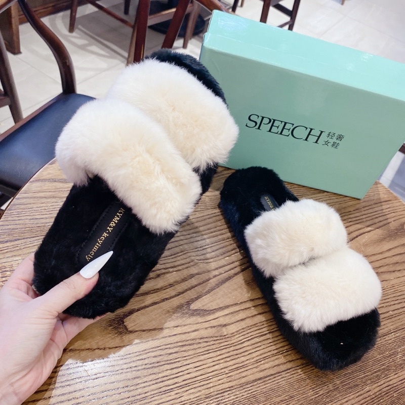 Dép lông hai quai ngang trắng đế đen cao 5 phân hàng quảngg châuu full hộp