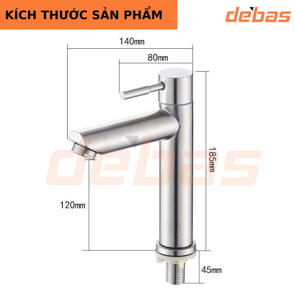 Vòi lavabo rửa mặt lạnh inox 304 cao cấp giá rẻ chính hãng Debas V5165