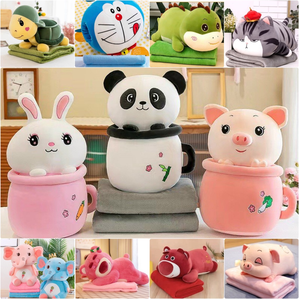 Gấu kèm Chăn Gối Heo Ly Trà, Thỏ Ly Trà, Gấu Trúc Ly Trà, Kỳ Lần, Ngựa Một Sừng, Trâu đủ màu Siêu Xinh