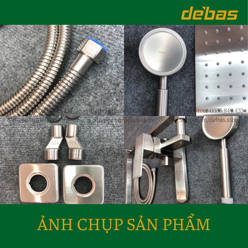 Sen cây inox 304 nóng lạnh vuông cao cấp tắm đứng Debas SCI-03