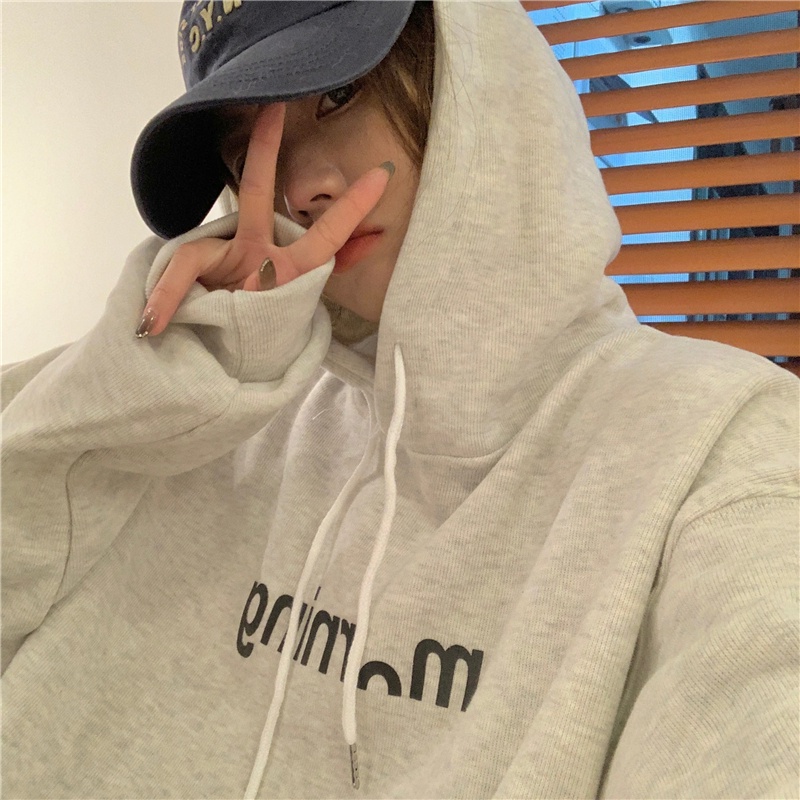 Áo hoodie SUXI tay dài dáng rộng phong cách thể thao năng động dành cho nữ