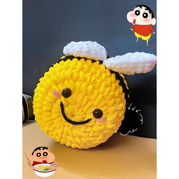 Gối ôm/ thú nhồi bông con ong Bumble Bee má hồng bằng len siêu dễ thương a