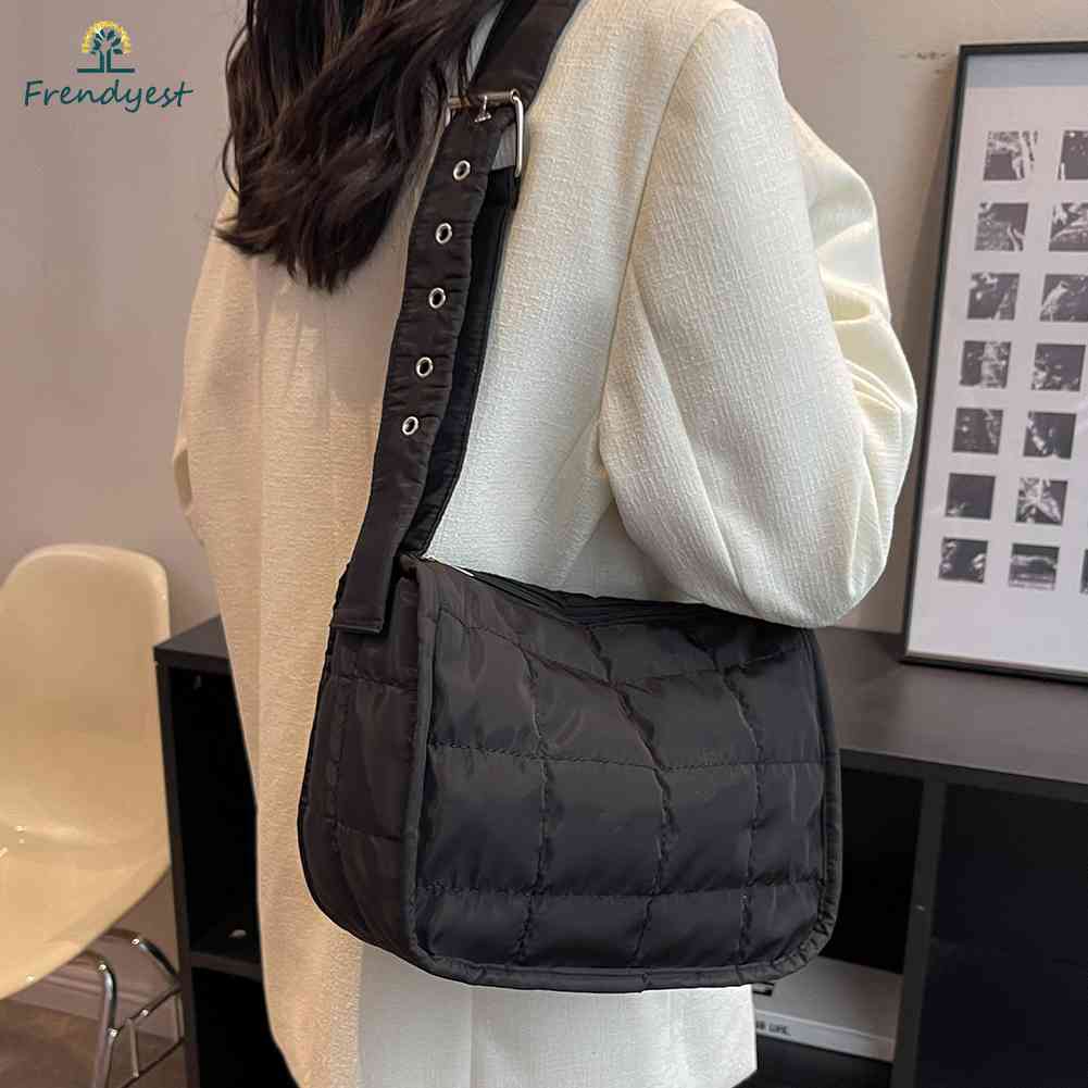 Frendyest Túi Xách Đeo Vai Cotton Chần Bông Màu Trơn Hình Thoi Đơn Giản Mua Sắm