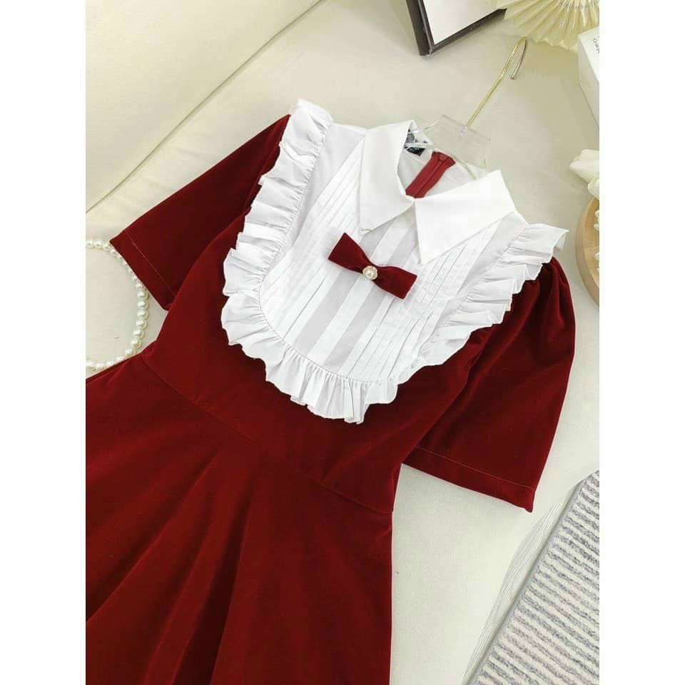 Đầm Cổ Bèo Dập Ly Fom Dài Kèm Nơ Siêu Bánh Bèo