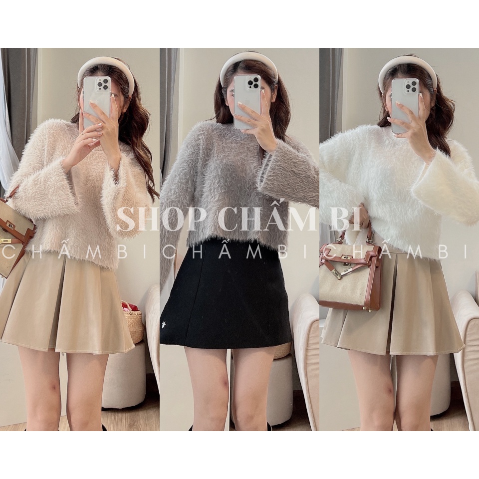 Áo len nữ dáng ngắn A.405, Áo len lông thỏ dáng croptop tay xoè cực xinh xắn mùa Thu Đông - Thời trang nữ Chấm Bi
