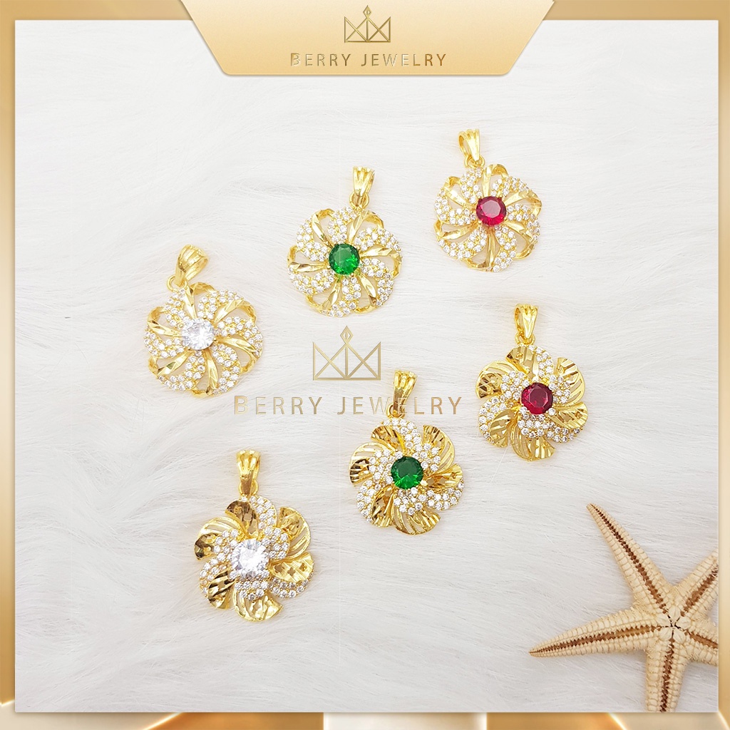 Mặt Dây Chuyền Nữ, Mặt Hoa Mai Xoáy Đỏ, Xanh, Trắng Đính Đá Thiết Kế Cao Cấp B30MDC1 | Berry Jewelry